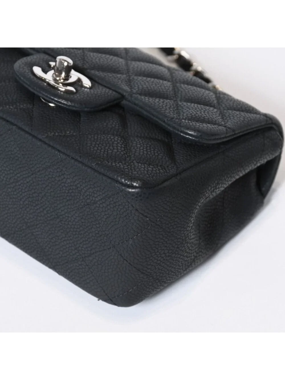 Chanel Mini Quilted 17 Chain Shoulder Bag CC Logo Caviar Leather Black